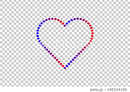 Colorful dotted heart outline in red, purple and blue hues evoking love, romance and minimalist graphic design for cards, logos, decorations and modern illustrations 140334109