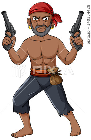 Cartoon Bandit Holding Pistols in Aggressive Stance Cartoon Bandit Holding Pistols in Aggressive Stance 140334428