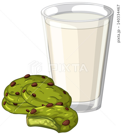 Vector Illustration of Green Matcha Cookies with a Glass of Milk Vector Illustration of Green Matcha Cookies with a Glass of Milk 140334467