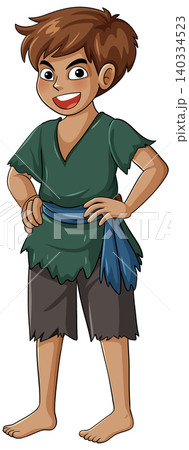 Smiling Young Boy in Ragged Clothes Standing Confidently Smiling Young Boy in Ragged Clothes Standing Confidently 140334523