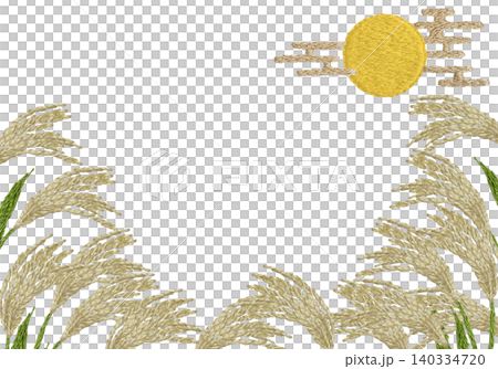 [Pampas Grass and Moon Horizontal Frame] Hand Embroidery Illustration Material 140334720