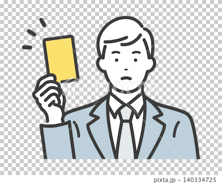 A young businessman is given a yellow card as a warning. 140334725