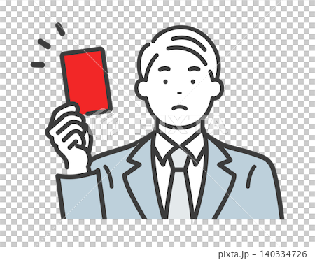 A middle-aged businessman gives a red card. A middle-aged businessman gives a red card. 140334726