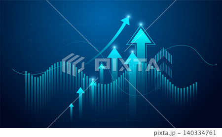 The Arrows up trend groups with mini dots on dark background, blue arrow represents strong upward momentum, symbolizing business vector illustration The Arrows up trend groups with mini dots on dark background, blue arrow represents strong upward momentum, symbolizing business vector illustration 140334761