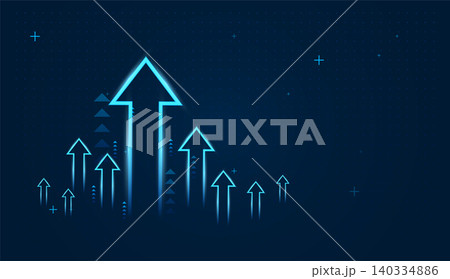 The Arrows up trend groups with mini dots on dark background, blue arrow represents strong upward momentum, symbolizing business vector illustration 140334886