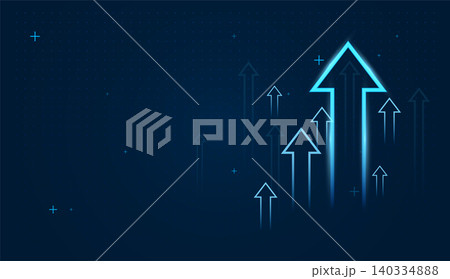 The Arrows up trend groups with mini dots on dark background, blue arrow represents strong upward momentum, symbolizing business vector illustration 140334888