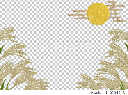 [Pampas Grass and Moon Horizontal Frame] Hand Embroidery Illustration Material 140334948