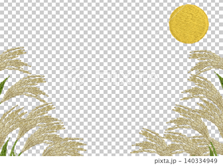 [Pampas Grass and Moon Horizontal Frame] Hand Embroidery Illustration Material 140334949