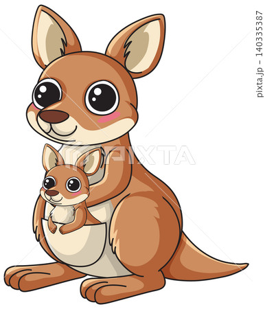 Cute Cartoon Kangaroo Mother Carrying Joey In Her Pouch Illustration Cute Cartoon Kangaroo Mother Carrying Joey In Her Pouch Illustration 140335387