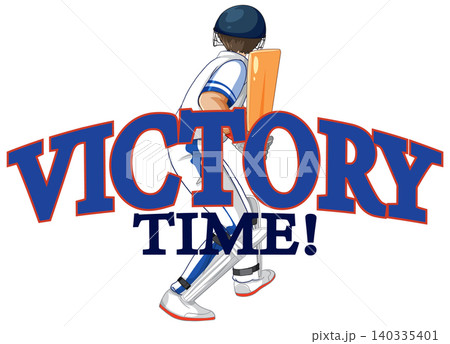 Cricket Batsman in Uniform with Victory Time Text Graphic Illustration Cricket Batsman in Uniform with Victory Time Text Graphic Illustration 140335401