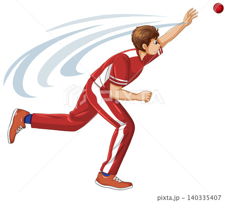 Male Cricket Player in Red Uniform Throwing a Ball Vector Illustration Male Cricket Player in Red Uniform Throwing a Ball Vector Illustration 140335407