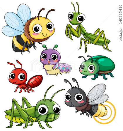 Collection of Cute Cartoon Insects and Bugs with Big Eyes 140335410
