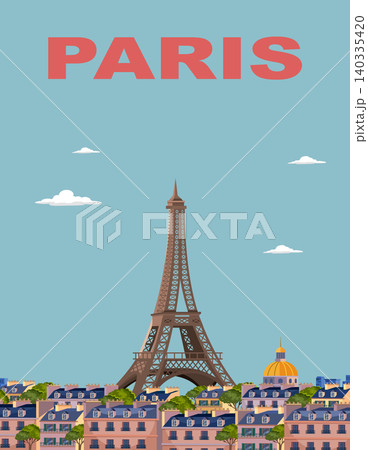 Flat Vector Illustration of Paris Cityscape with Eiffel Tower and Buildings Flat Vector Illustration of Paris Cityscape with Eiffel Tower and Buildings 140335420