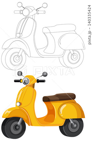 Yellow Vintage Italian Scooter Vector Illustration with Line Art Version 140335424