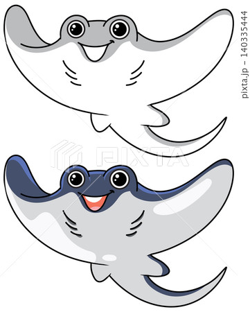 Cute Cartoon Stingray Vector Illustration Set with Happy Smiling Faces Cute Cartoon Stingray Vector Illustration Set with Happy Smiling Faces 140335444
