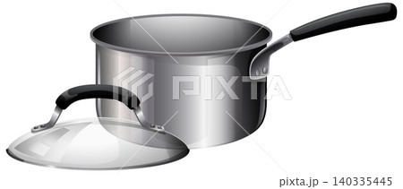 Stainless Steel Saucepan with Lid on White Background 140335445