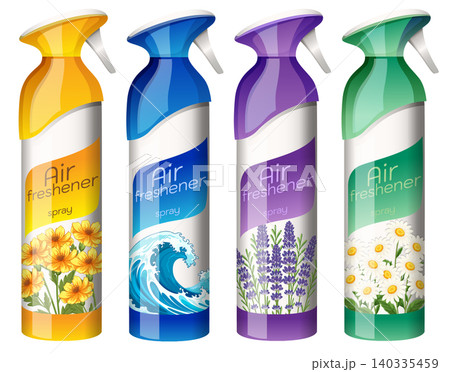 Colorful Air Freshener Spray Bottles with Floral and Ocean Designs 140335459