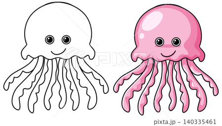 Cute Cartoon Jellyfish Illustration in Colored and Line Art Styles Cute Cartoon Jellyfish Illustration in Colored and Line Art Styles 140335461