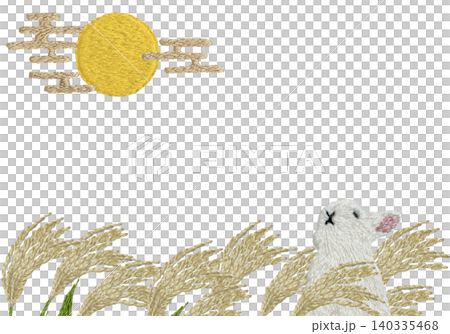 [橫框，圖案為蒲葦草、月亮和兔子] 手工刺繡插畫材料 140335468