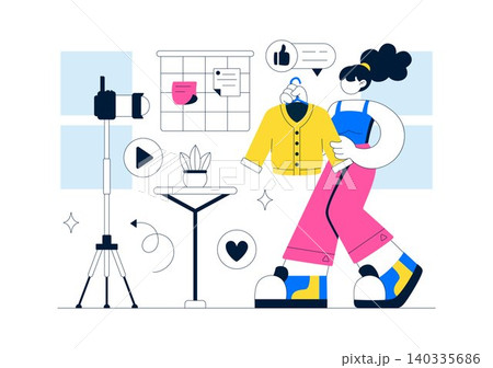 Micro Influencer Home Studio Illustration Featuring Content Creation Setup, Social Media Marketing, Live Streaming, and Digital Creator Workspace Micro Influencer Home Studio Illustration Featuring Content Creation Setup, Social Media Marketing, Live Streaming, and Digital Creator Workspace 140335686