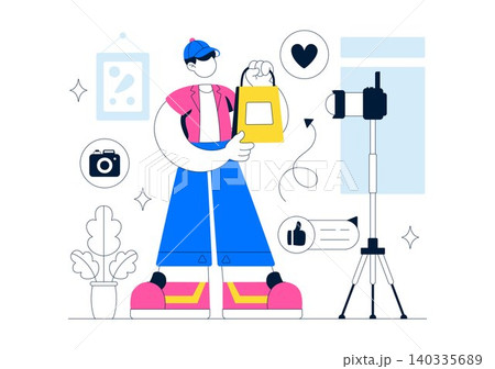 Micro Influencer Home Studio Illustration Featuring Content Creation Setup, Social Media Marketing, Live Streaming, and Digital Creator Workspace Micro Influencer Home Studio Illustration Featuring Content Creation Setup, Social Media Marketing, Live Streaming, and Digital Creator Workspace 140335689