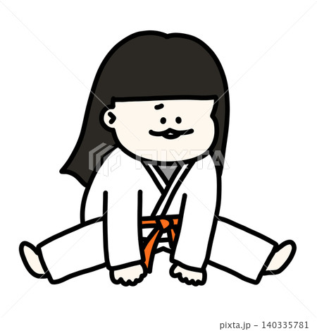 体が硬くて凹む女の子 道着橙帯 背景透過 体が硬くて凹む女の子 道着橙帯 背景透過 140335781