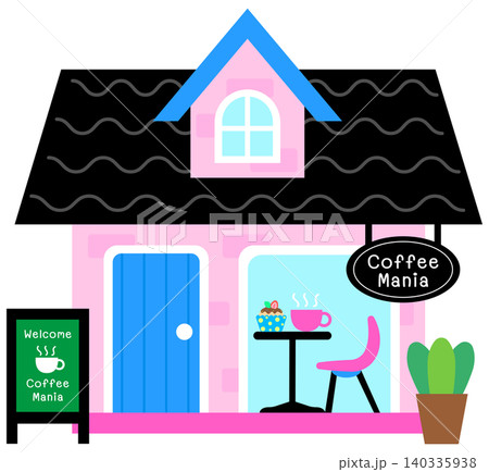 Cute Coffee Shop Building with Attic Window for City Life Shopping Street Cute Coffee Shop Building with Attic Window for City Life Shopping Street 140335938