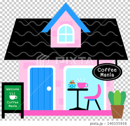 Cute Coffee Shop Building with Attic Window for City Life Shopping Street Cute Coffee Shop Building with Attic Window for City Life Shopping Street 140335938