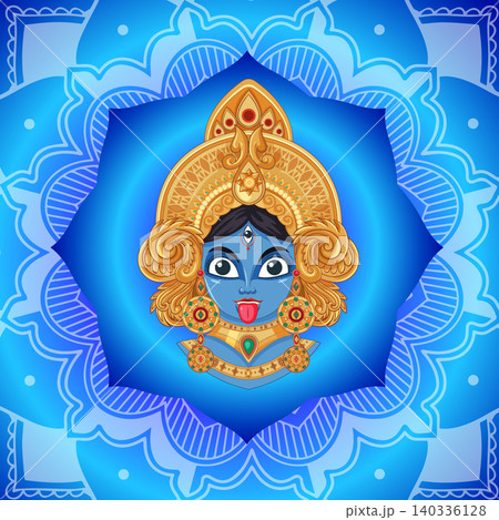 Hindu Goddess Kali Vector Illustration with Blue Mandala Background 140336128