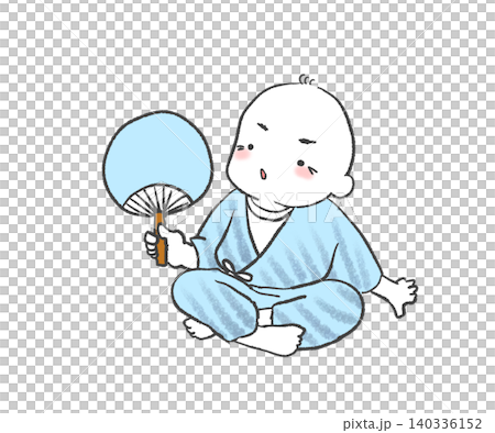 A simple illustration of an old man fanning himself with a hand fan. A simple illustration of an old man fanning himself with a hand fan. 140336152
