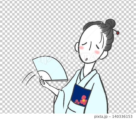 A woman fanning herself to cool off. A woman fanning herself to cool off. 140336153