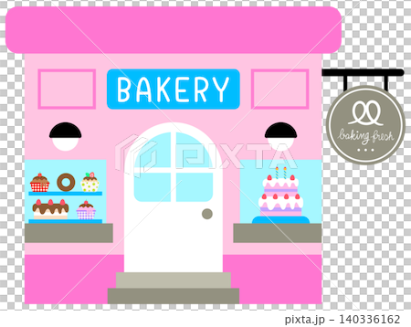 Cute Bakery Shop Building with Cupcakes Donuts and Birthday Cake City Life Shopping Street Cute Bakery Shop Building with Cupcakes Donuts and Birthday Cake City Life Shopping Street 140336162