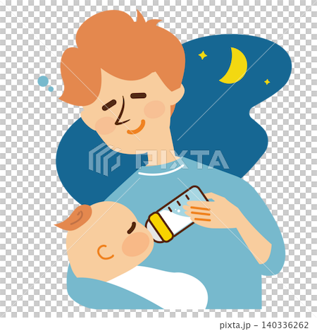 夜間哺乳:父親與嬰兒-示意圖 夜間哺乳:父親與嬰兒-示意圖 140336262