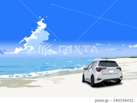 海の見える砂浜 白い車 海の見える砂浜 白い車 140336432