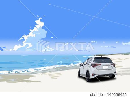 海の見える砂浜 白い車 海の見える砂浜 白い車 140336433