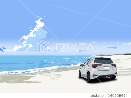 海の見える砂浜 白い車 海の見える砂浜 白い車 140336434