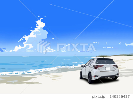 海の見える砂浜 白い車 海の見える砂浜 白い車 140336437