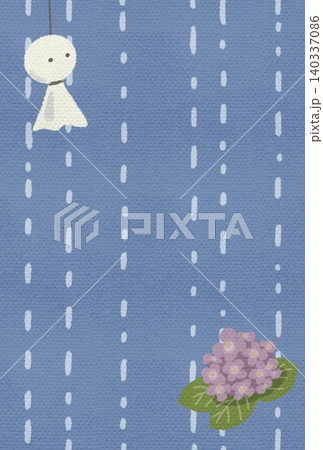 雨とてるてる坊主と紫陽花の絵 雨とてるてる坊主と紫陽花の絵 140337086