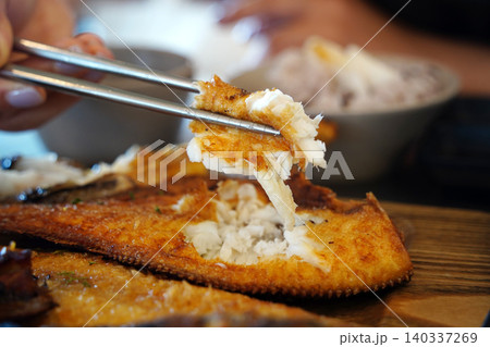 Delicious Korean style grilled fish with crispy skin and soft white meat Delicious Korean style grilled fish with crispy skin and soft white meat 140337269