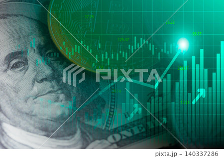 Modern way of exchange. Bitcoin is convenient payment in global economy market. Virtual digital currency and financial investment trade concept. Abstract cryptocurrency with gold bitcoin background. Modern way of exchange. Bitcoin is convenient payment in global economy market. Virtual digital currency and financial investment trade concept. Abstract cryptocurrency with gold bitcoin background. 140337286
