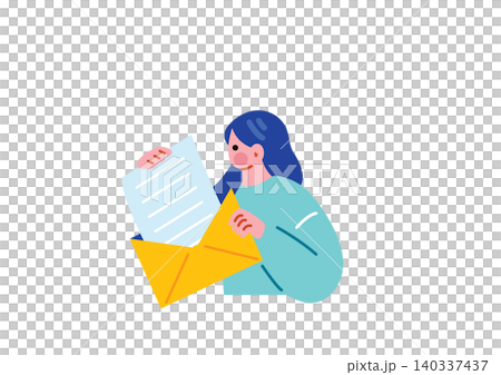 Illustration of a woman receiving an email Illustration of a woman receiving an email 140337437