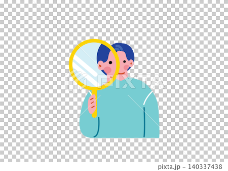Illustration of a man observing with a magnifying glass Illustration of a man observing with a magnifying glass 140337438