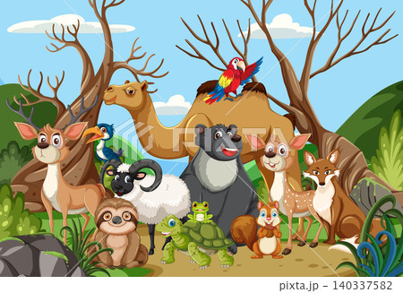Group of Cartoon Forest and Desert Animals in Nature 140337582