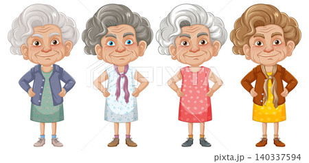 Elderly Women in Colorful Dresses Standing with Hands on Hips Elderly Women in Colorful Dresses Standing with Hands on Hips 140337594