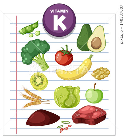 Vitamin K Rich Foods Illustrated on Lined Paper Background 140337607
