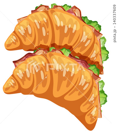 Two Croissant Sandwiches with Lettuce and Ham Illustration Two Croissant Sandwiches with Lettuce and Ham Illustration 140337609