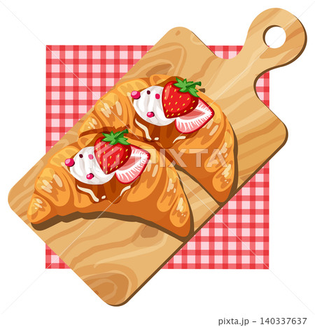 Strawberry Cream Croissants on Wooden Cutting Board Strawberry Cream Croissants on Wooden Cutting Board 140337637