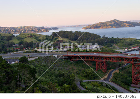 San Francisco Bay and Golden Gate Bridge road from Marin Headlands 140337665