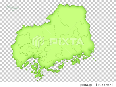 "Hiroshima Prefecture" - A three-dimensional map series of Japan. (Cities, towns, and villages, blank map) HIROSHIMA, JAPAN "Hiroshima Prefecture" - A three-dimensional map series of Japan. (Cities, towns, and villages, blank map) HIROSHIMA, JAPAN 140337671