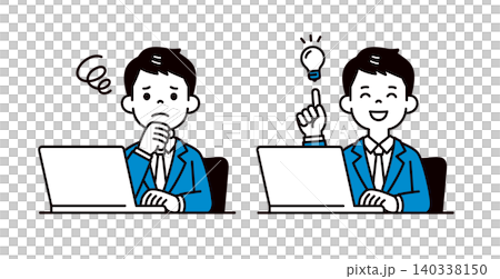 A set of vector illustrations of the upper body of a young man/businessman doing desk work, resolving a problem. A set of vector illustrations of the upper body of a young man/businessman doing desk work, resolving a problem. 140338150